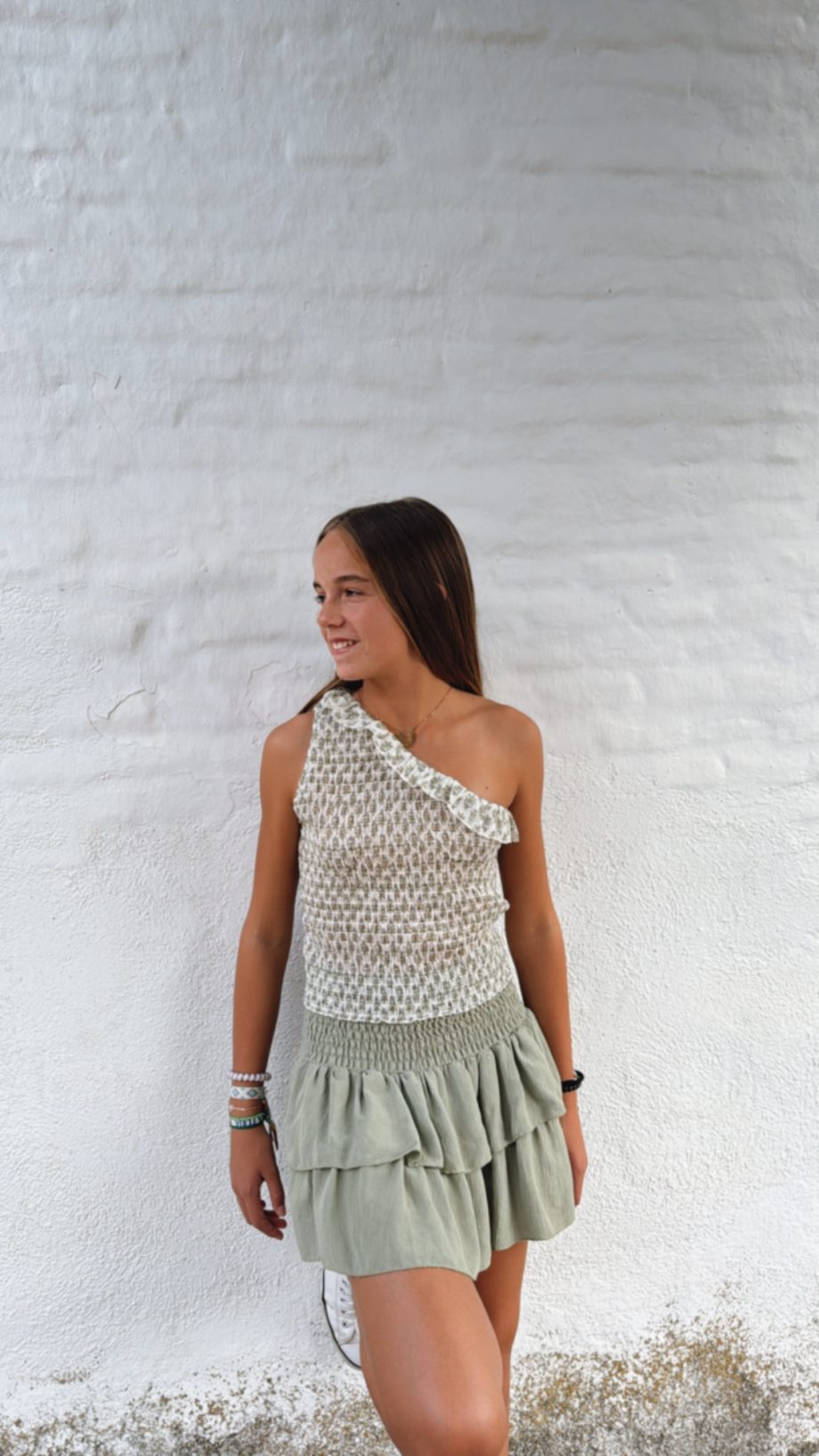 Top Asimétrico Caqui y Beige