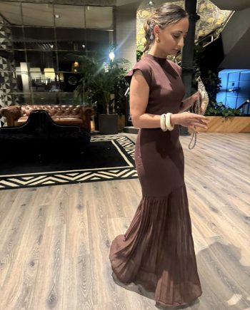 Vestido Combinado Plisado Chocolate