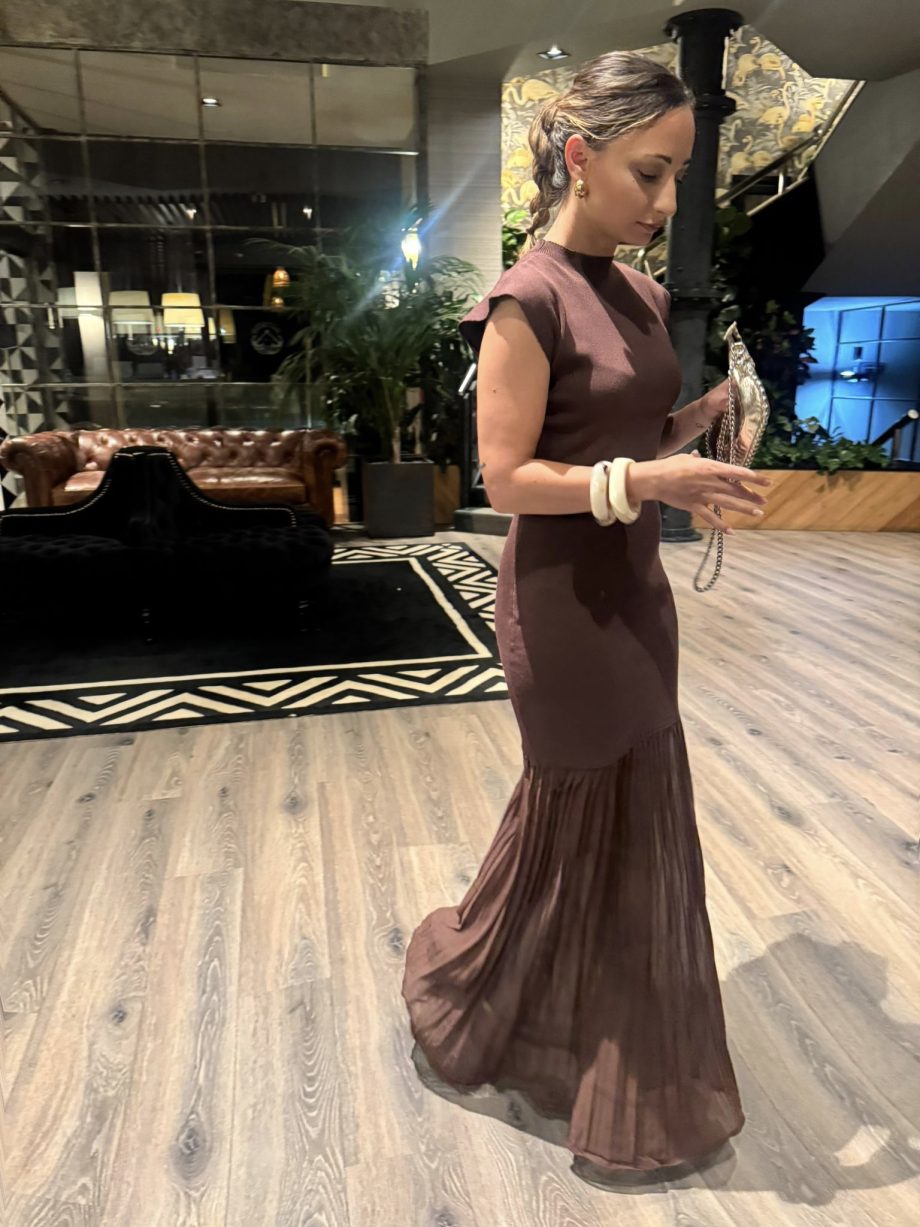 Vestido Combinado Plisado Chocolate