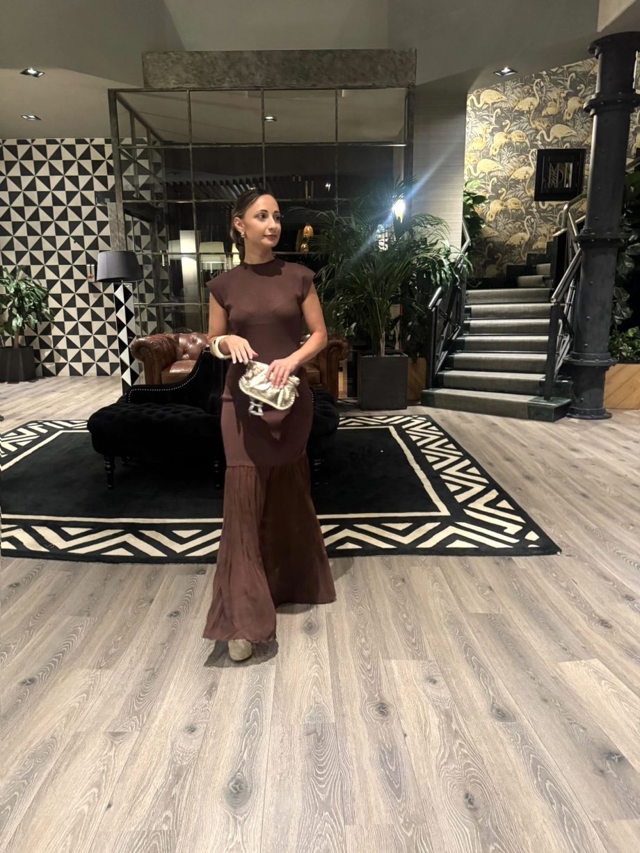 Vestido Combinado Plisado Chocolate
