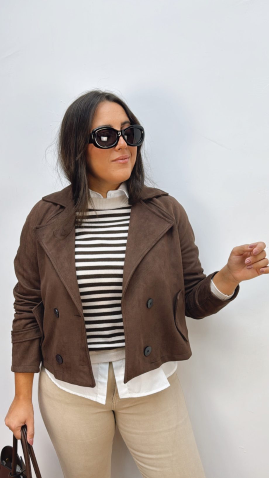 Chaqueta Efecto Ante Chocolate