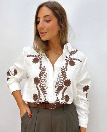 Blusa Bordada Blanca & Chocolate