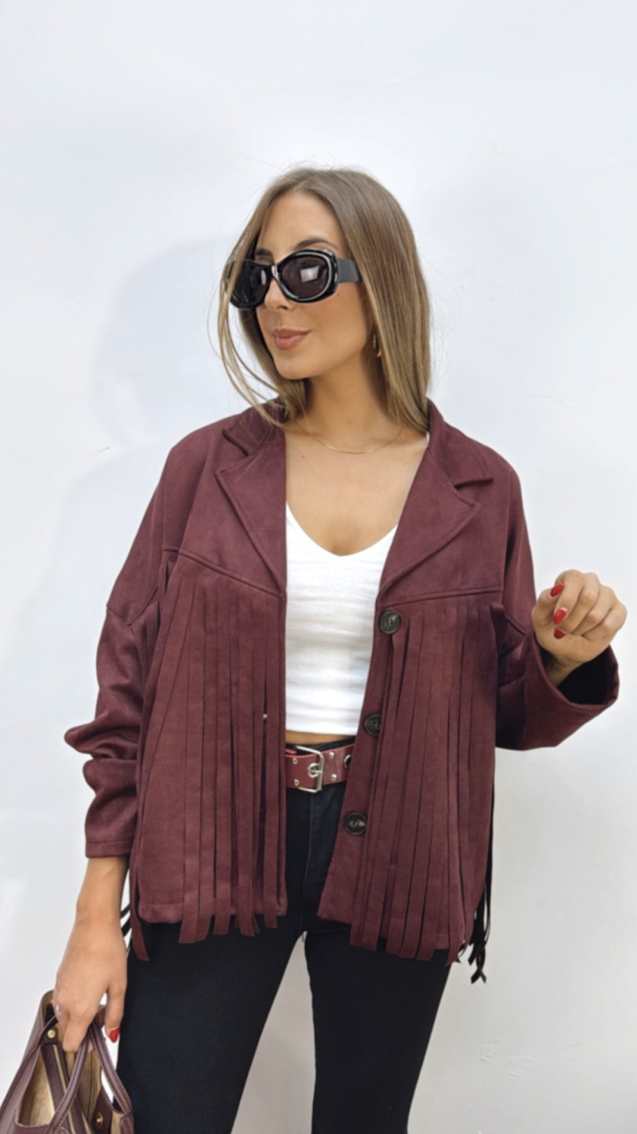 Chaqueta Flecos Burdeos