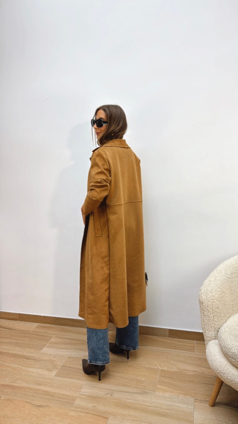 Chaqueta Larga Ante Camel