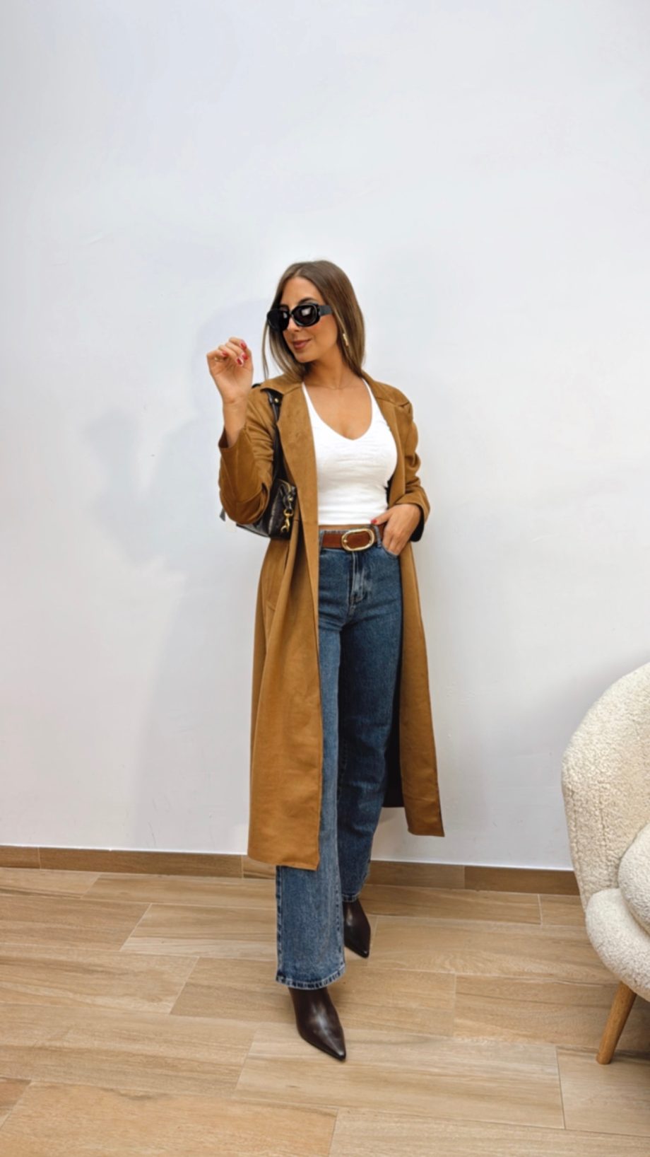 Chaqueta Larga Ante Camel