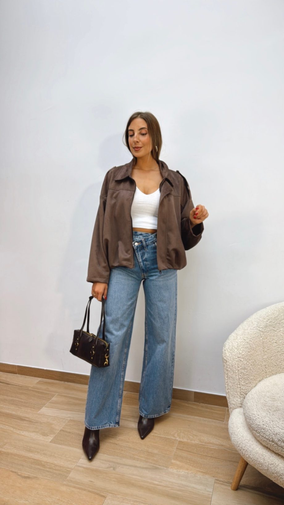 Chaqueta Bomber Ante Chocolate