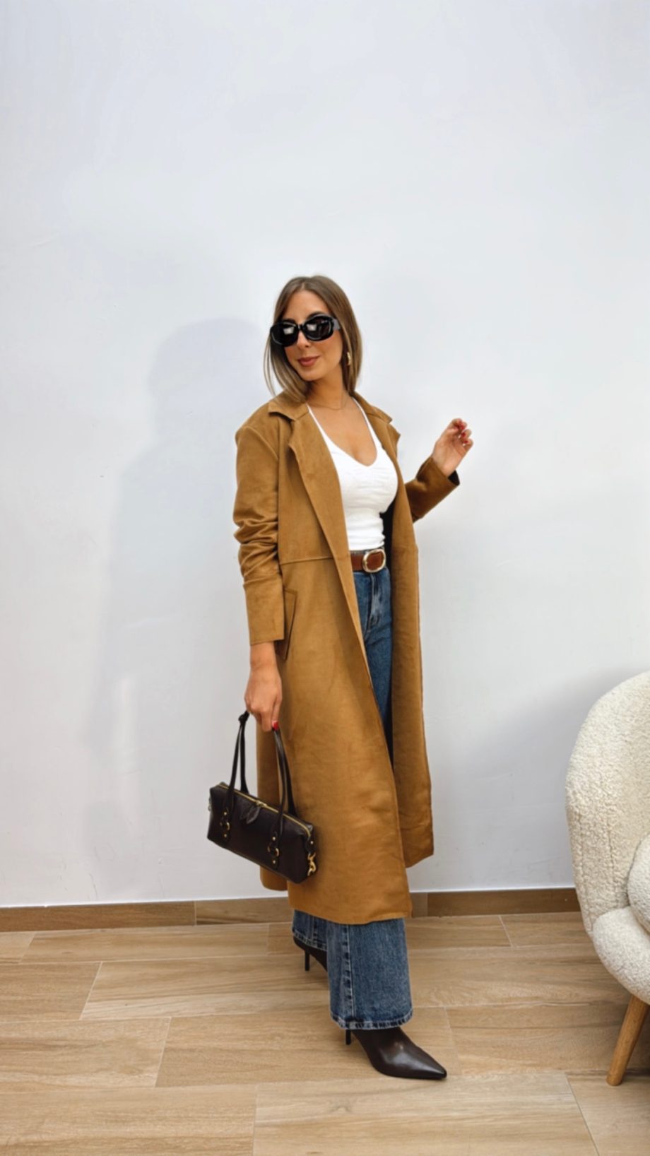Chaqueta Larga Ante Camel