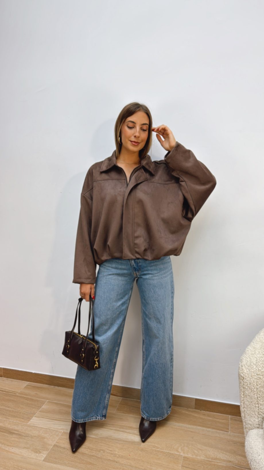 Chaqueta Bomber Ante Chocolate