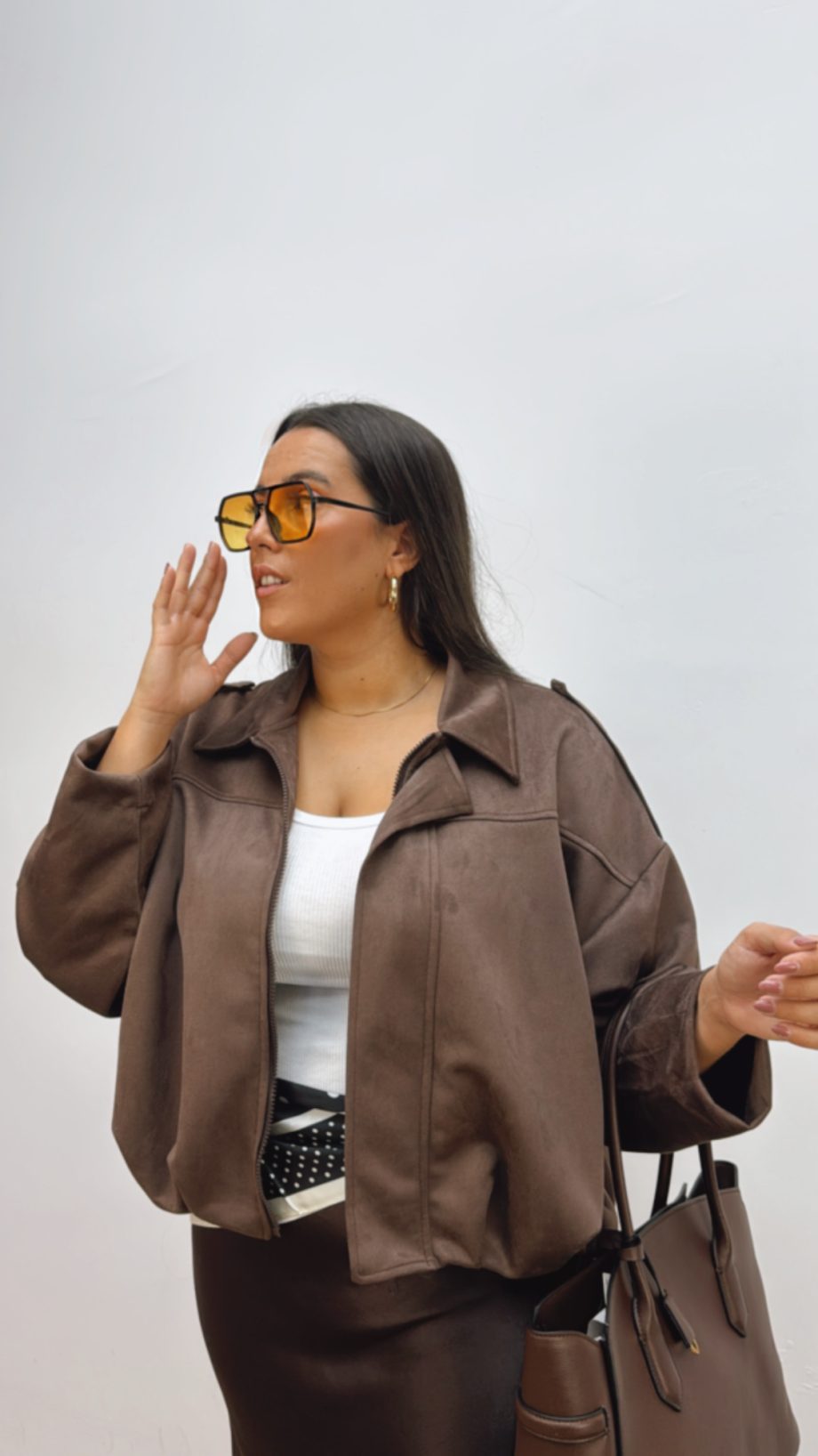 Chaqueta Bomber Ante Chocolate