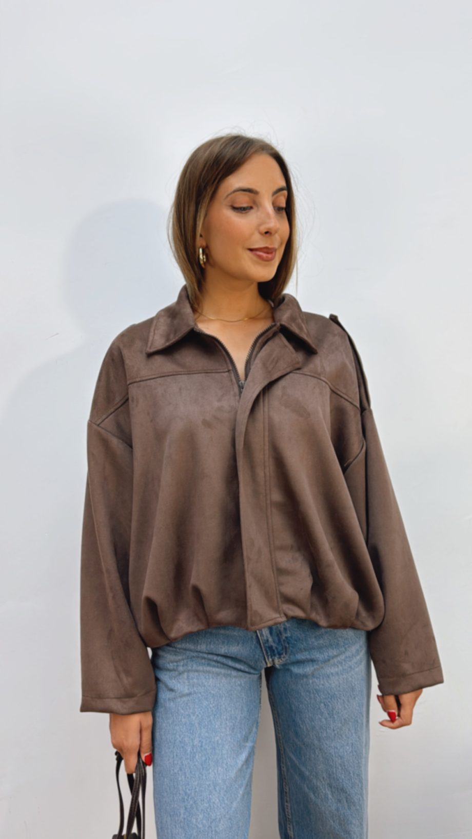 Chaqueta Bomber Ante Chocolate