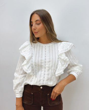 Blusa Volante Blanca Plumeti