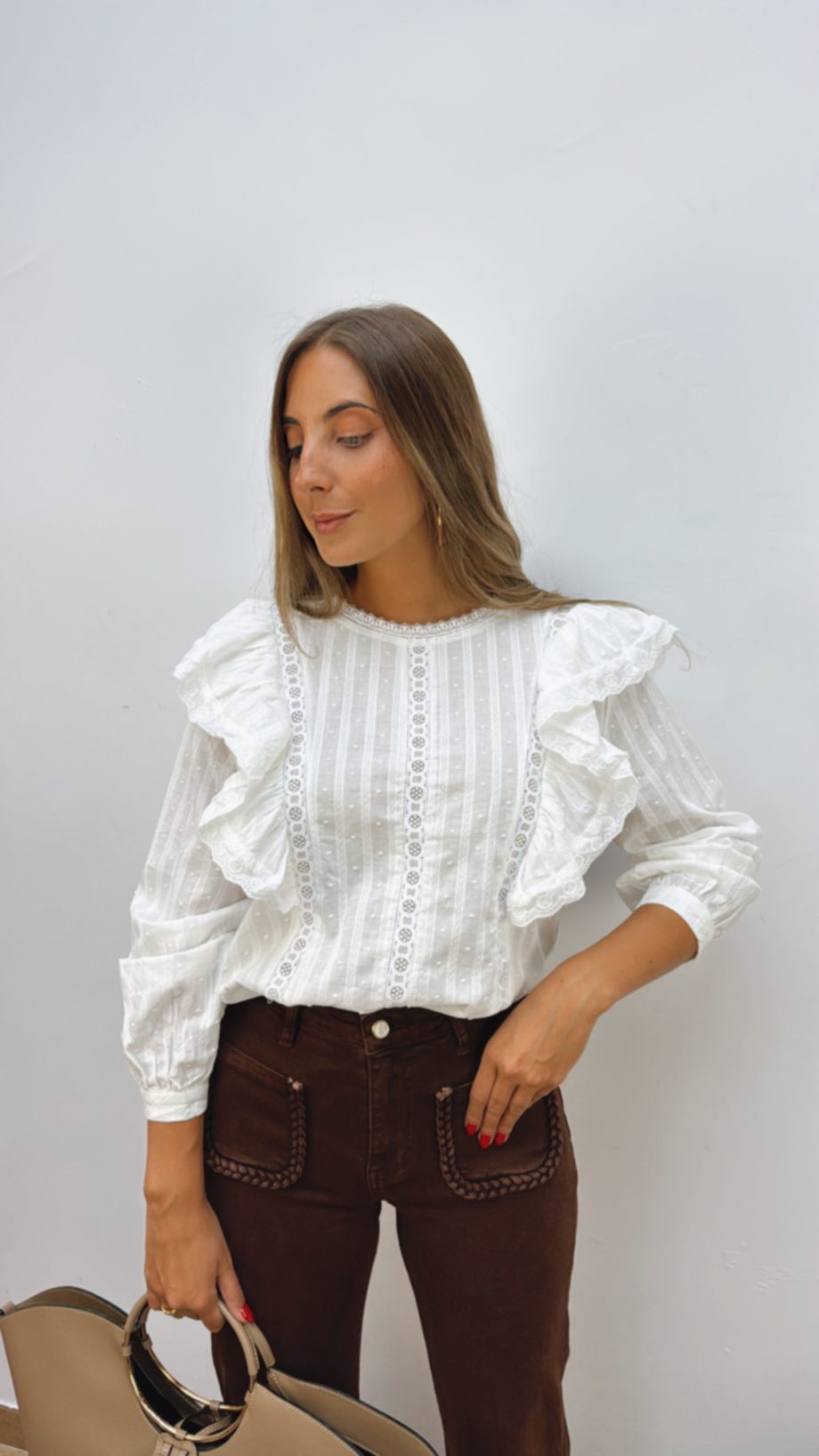 Blusa Volante Blanca Plumeti