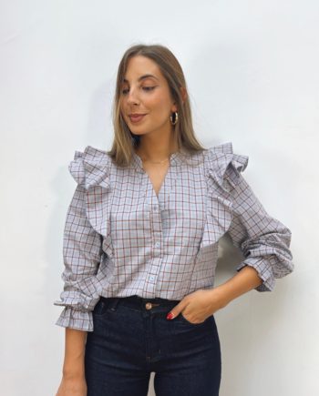 Blusa Cuadros Burdeos