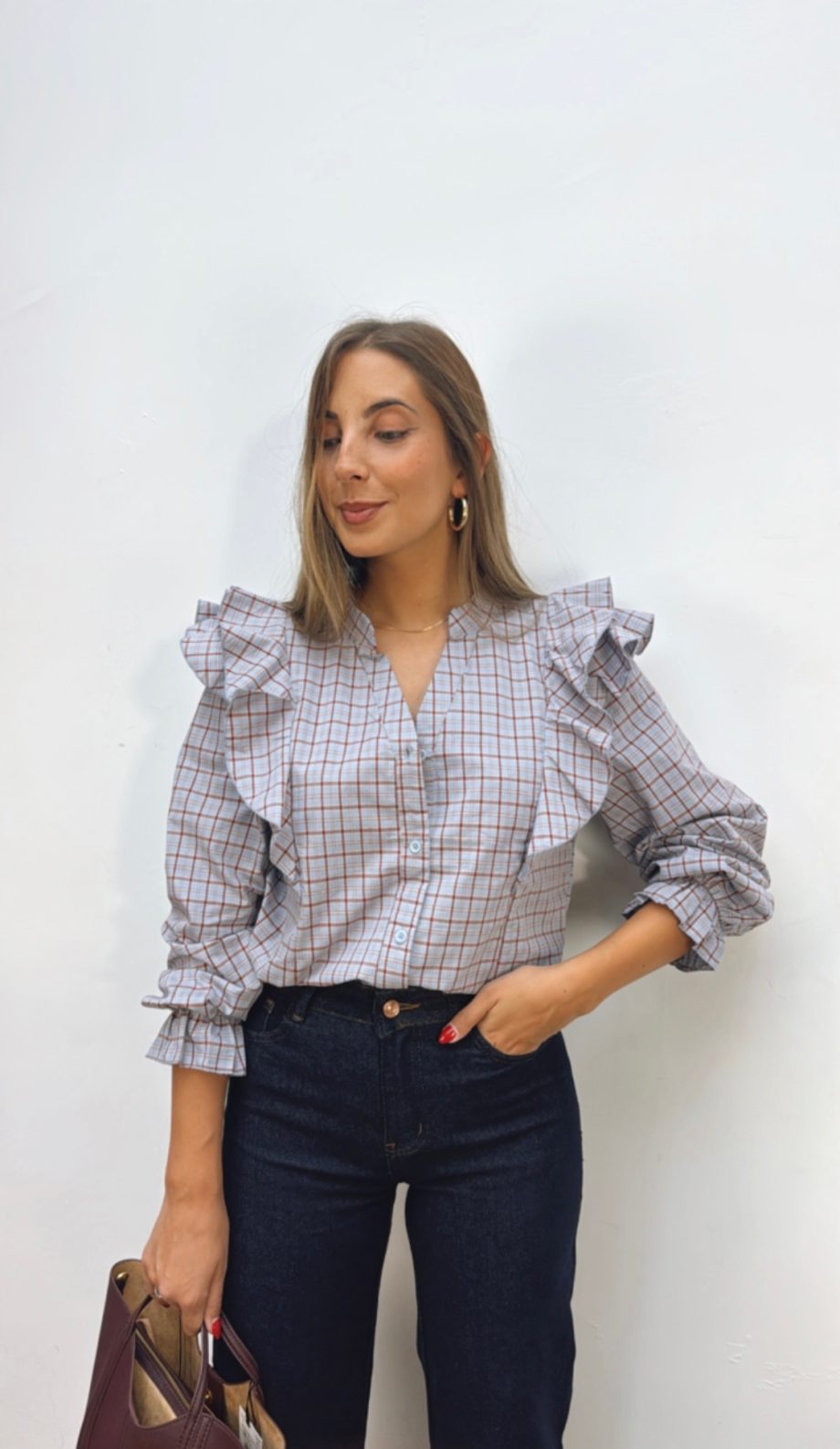 Blusa Cuadros Burdeos