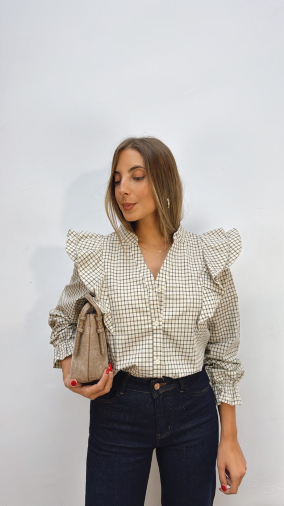 Blusa Cuadros Beige