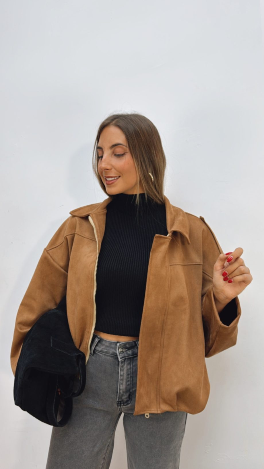 Chaqueta Bomber Ante Camel