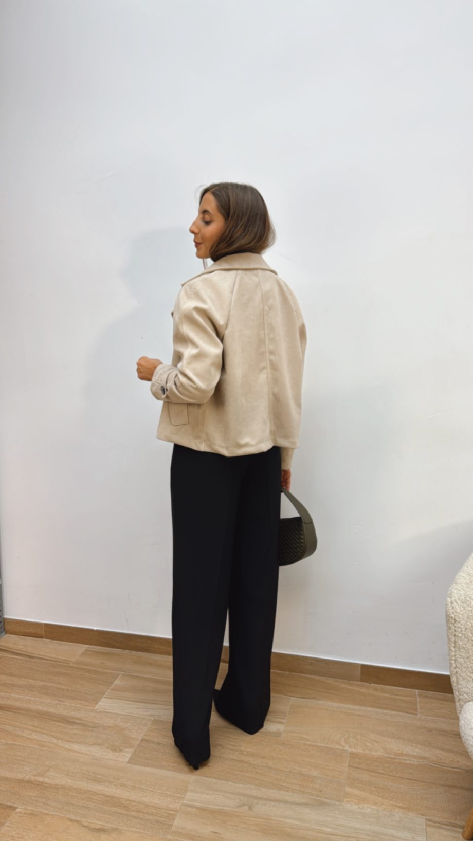 Chaqueta Efecto Ante Beige