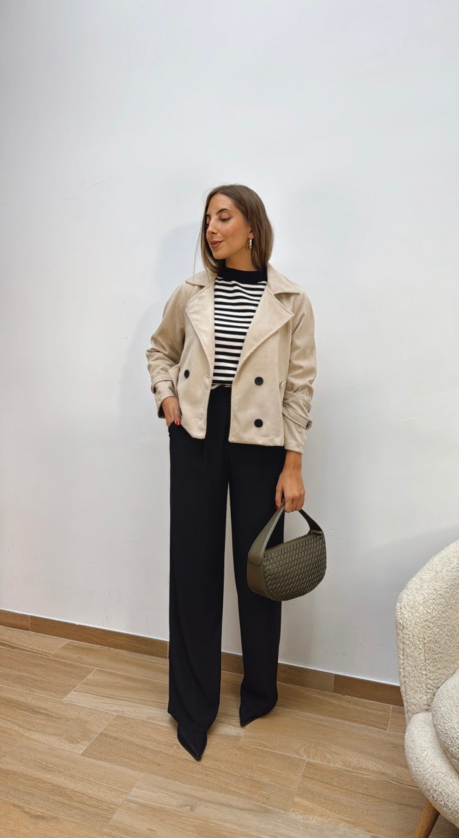 Chaqueta Efecto Ante Beige