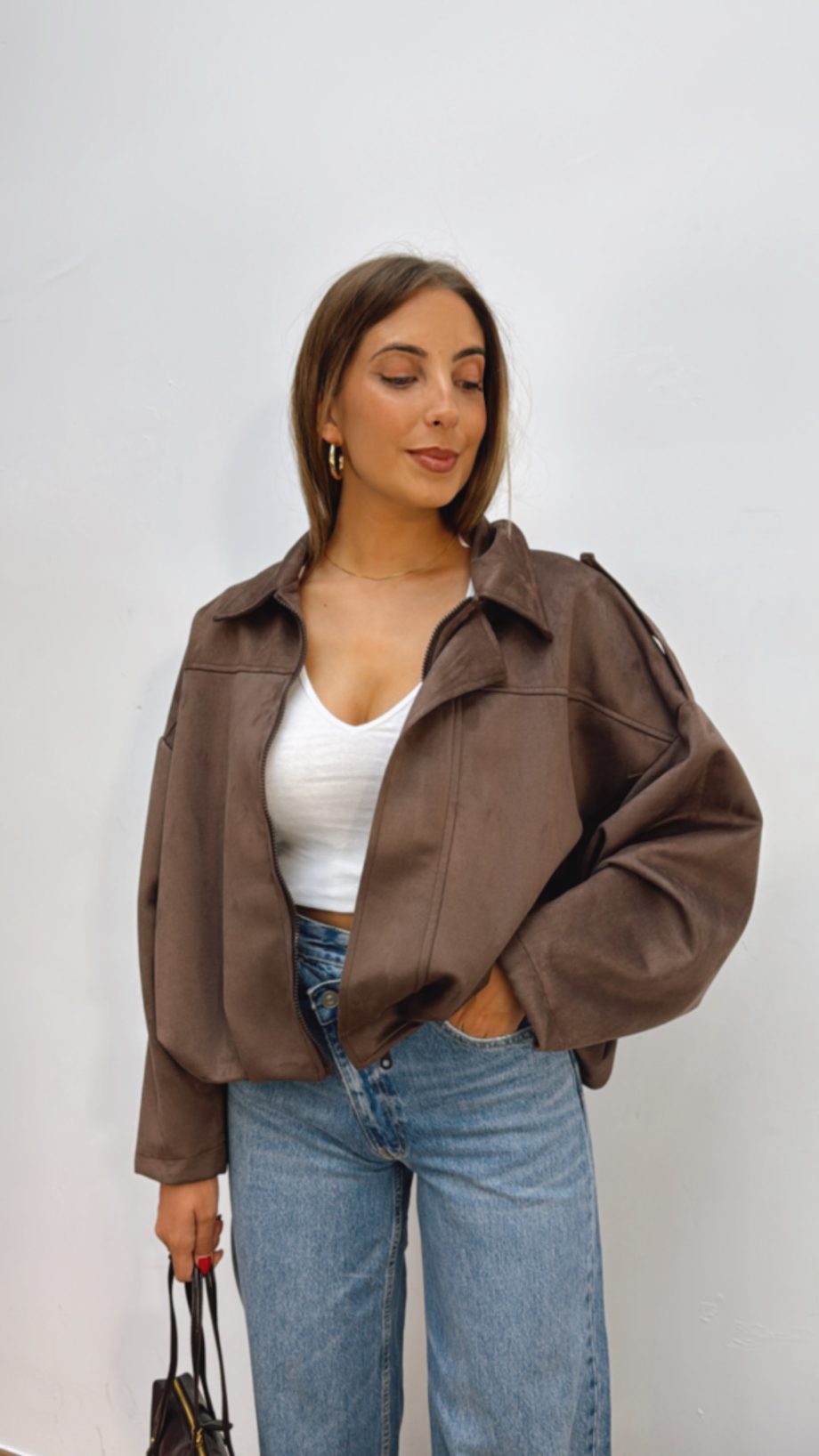 Chaqueta Bomber Ante Chocolate