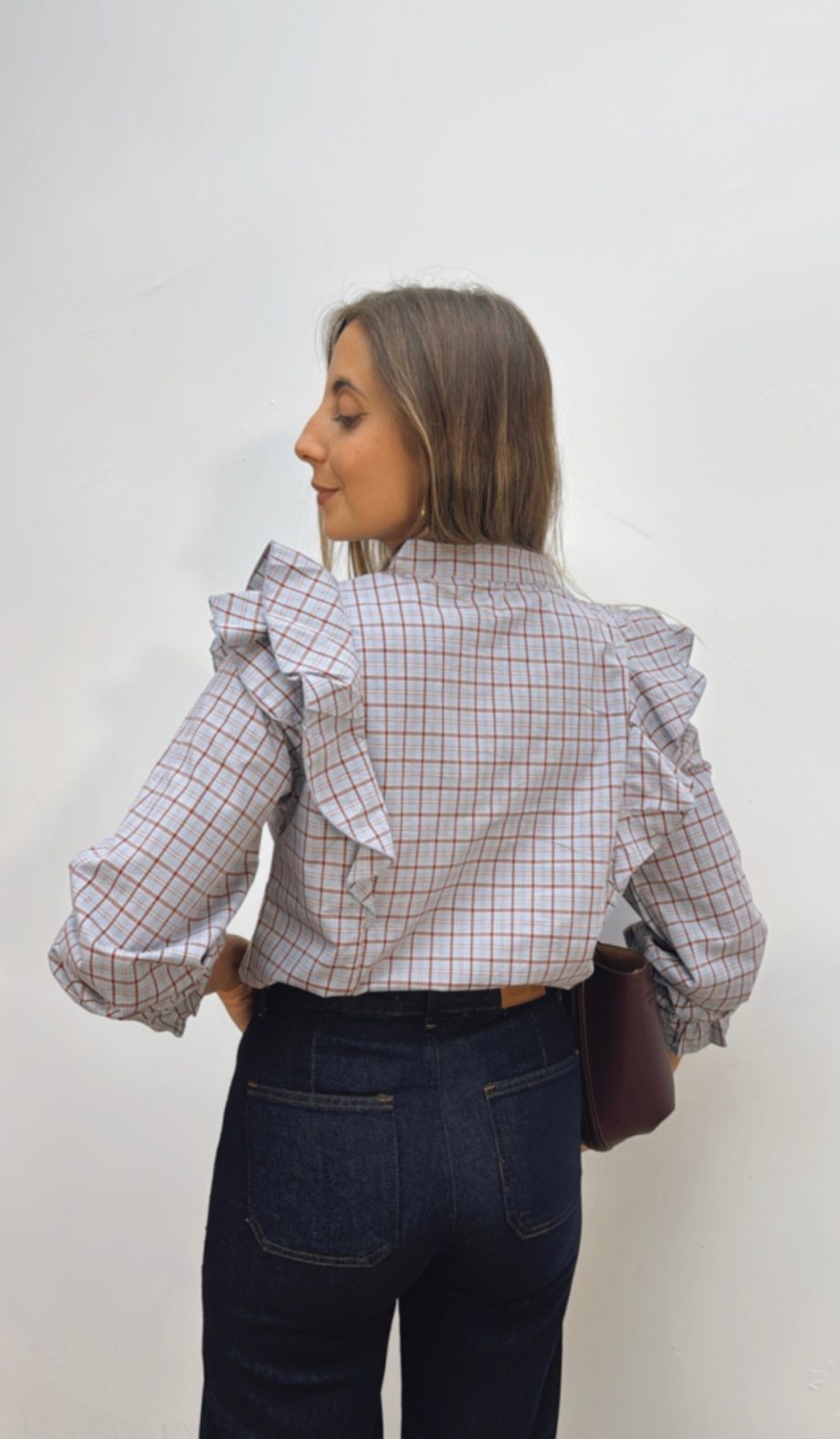 Blusa Cuadros Burdeos
