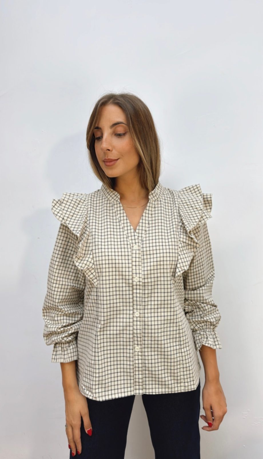 Blusa Cuadros Beige