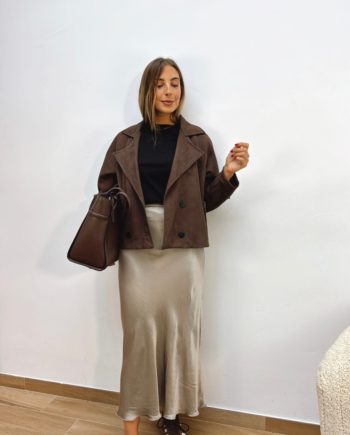 Falda Satinada Beige Grisáceo