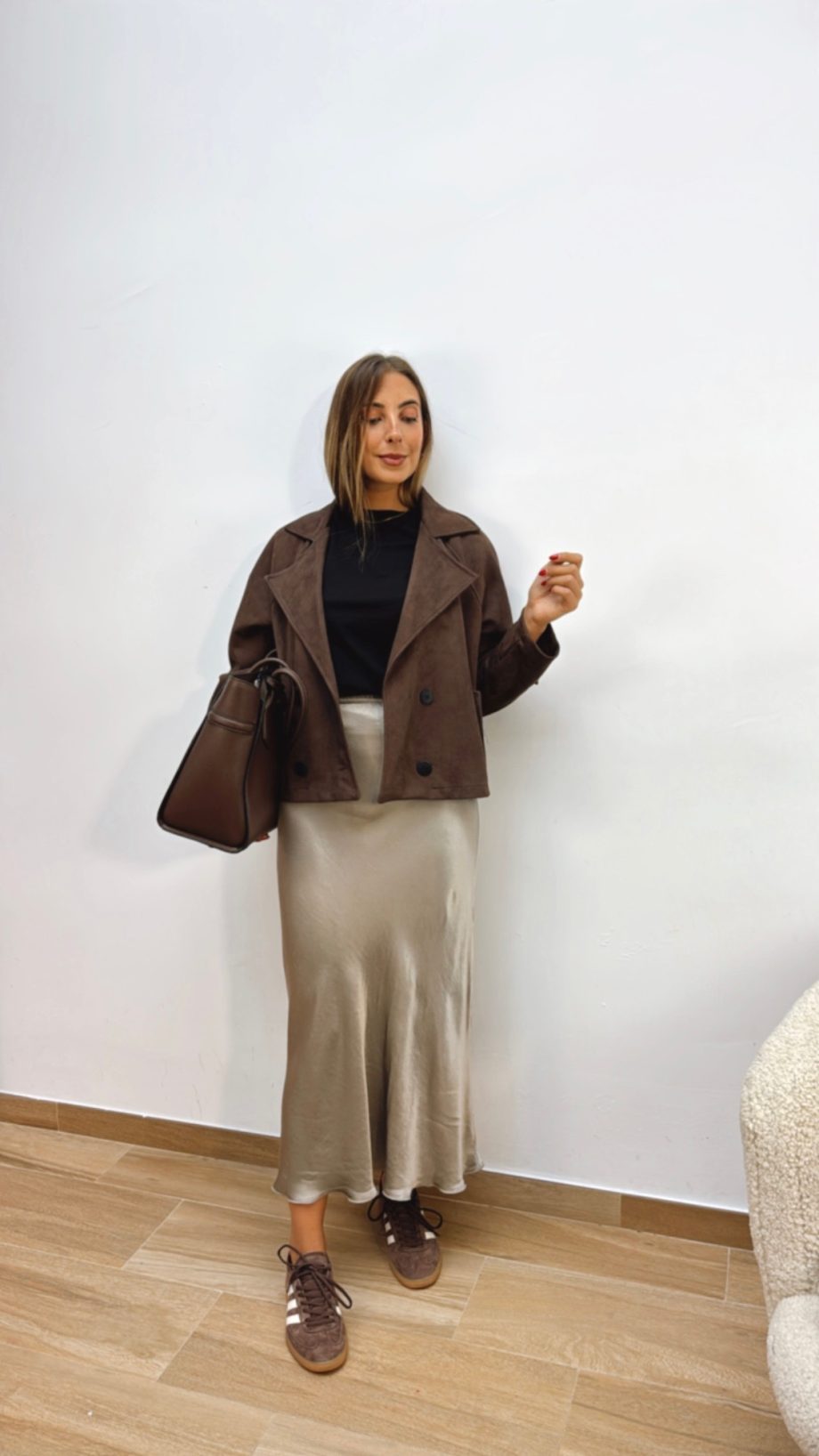 Chaqueta Efecto Ante Chocolate