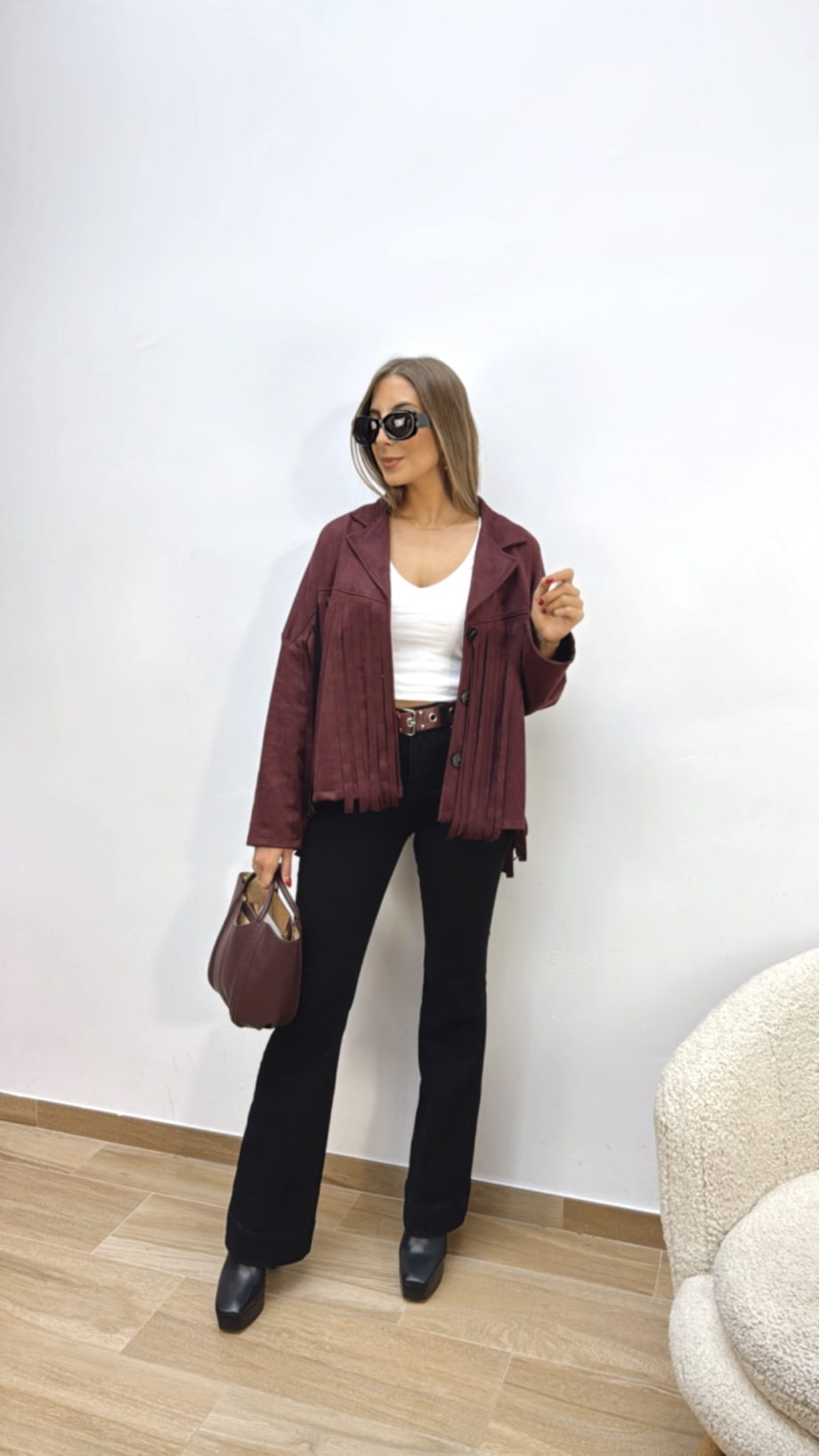 Chaqueta Flecos Burdeos