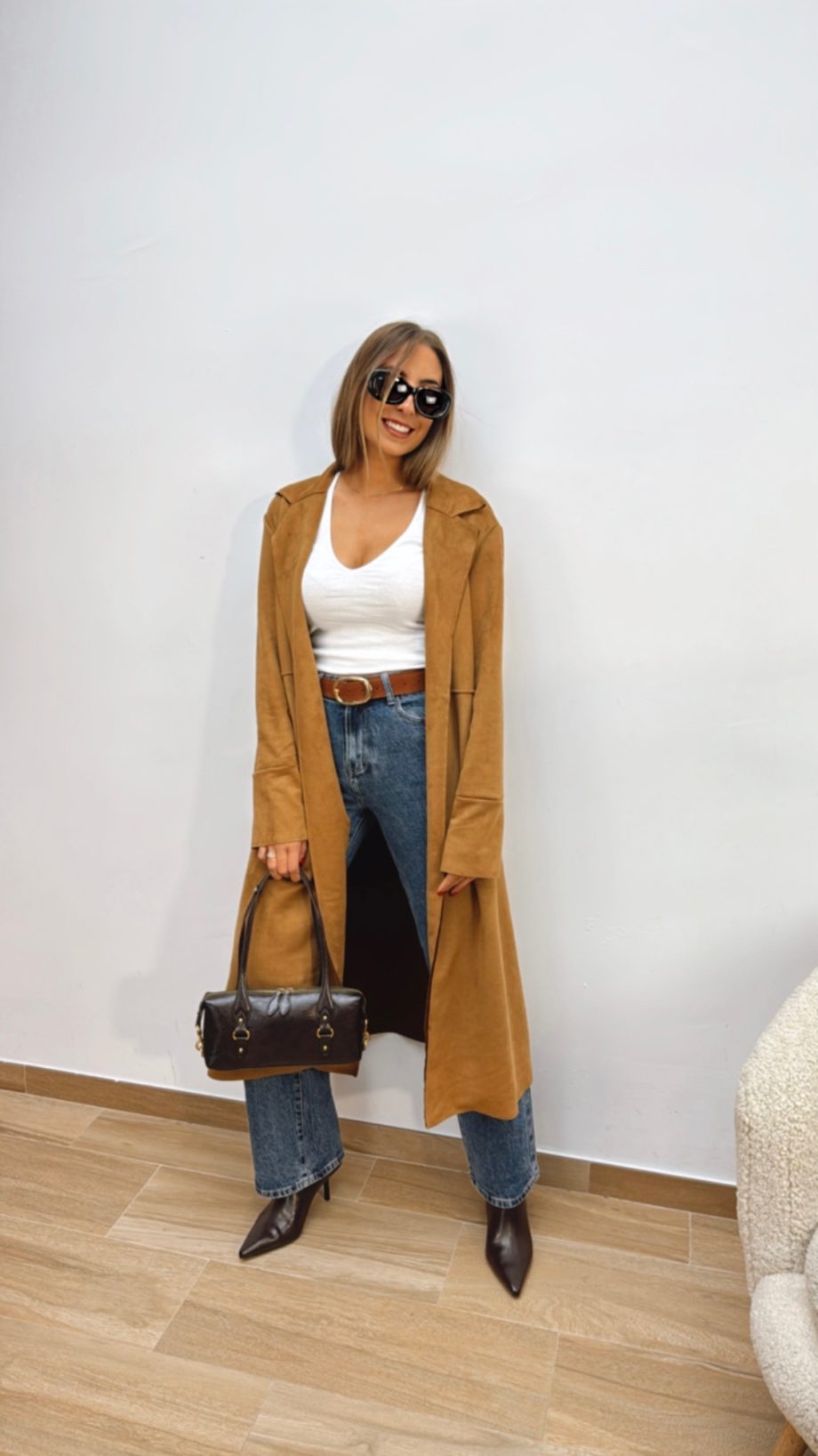 Chaqueta Larga Ante Camel