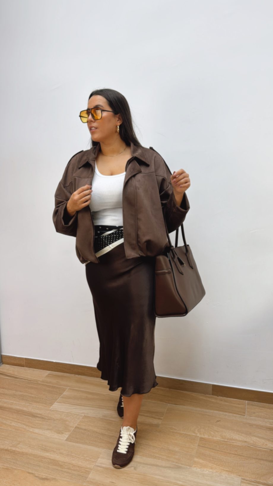 Chaqueta Bomber Ante Chocolate