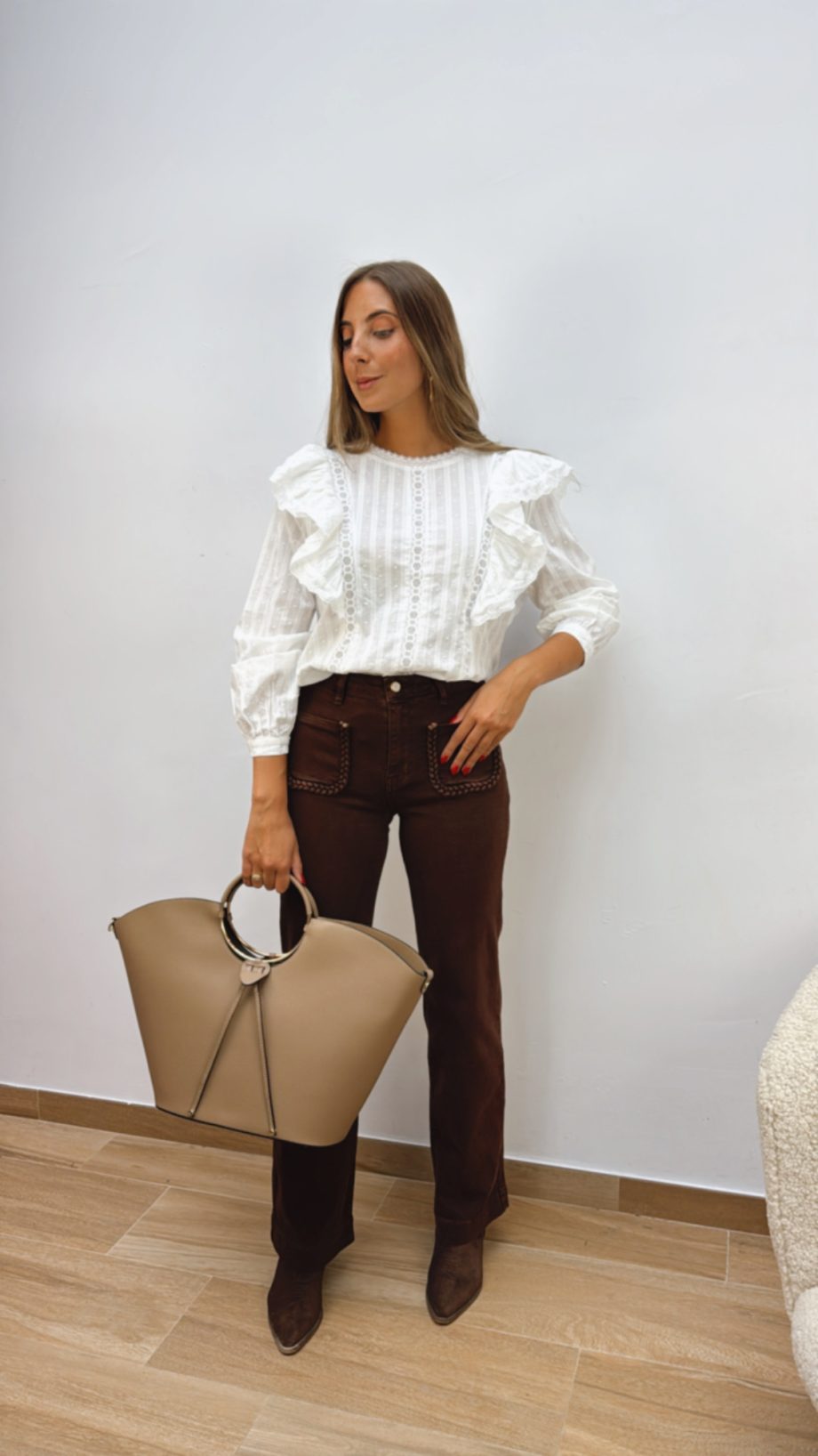 Blusa Volante Blanca Plumeti