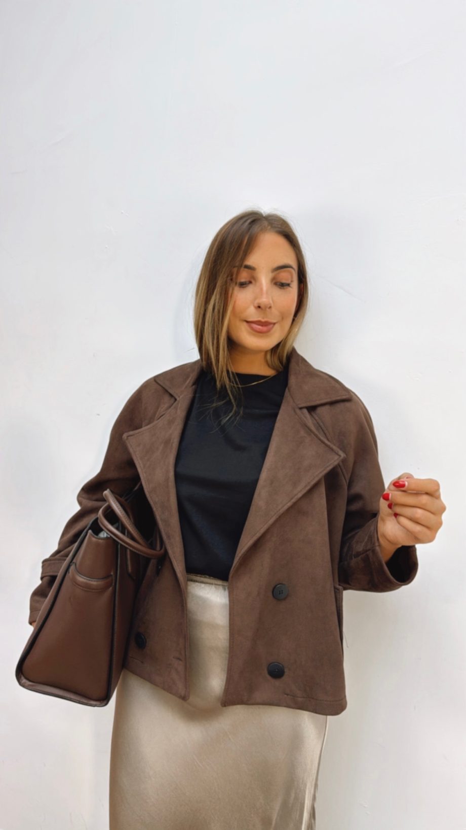 Chaqueta Efecto Ante Chocolate