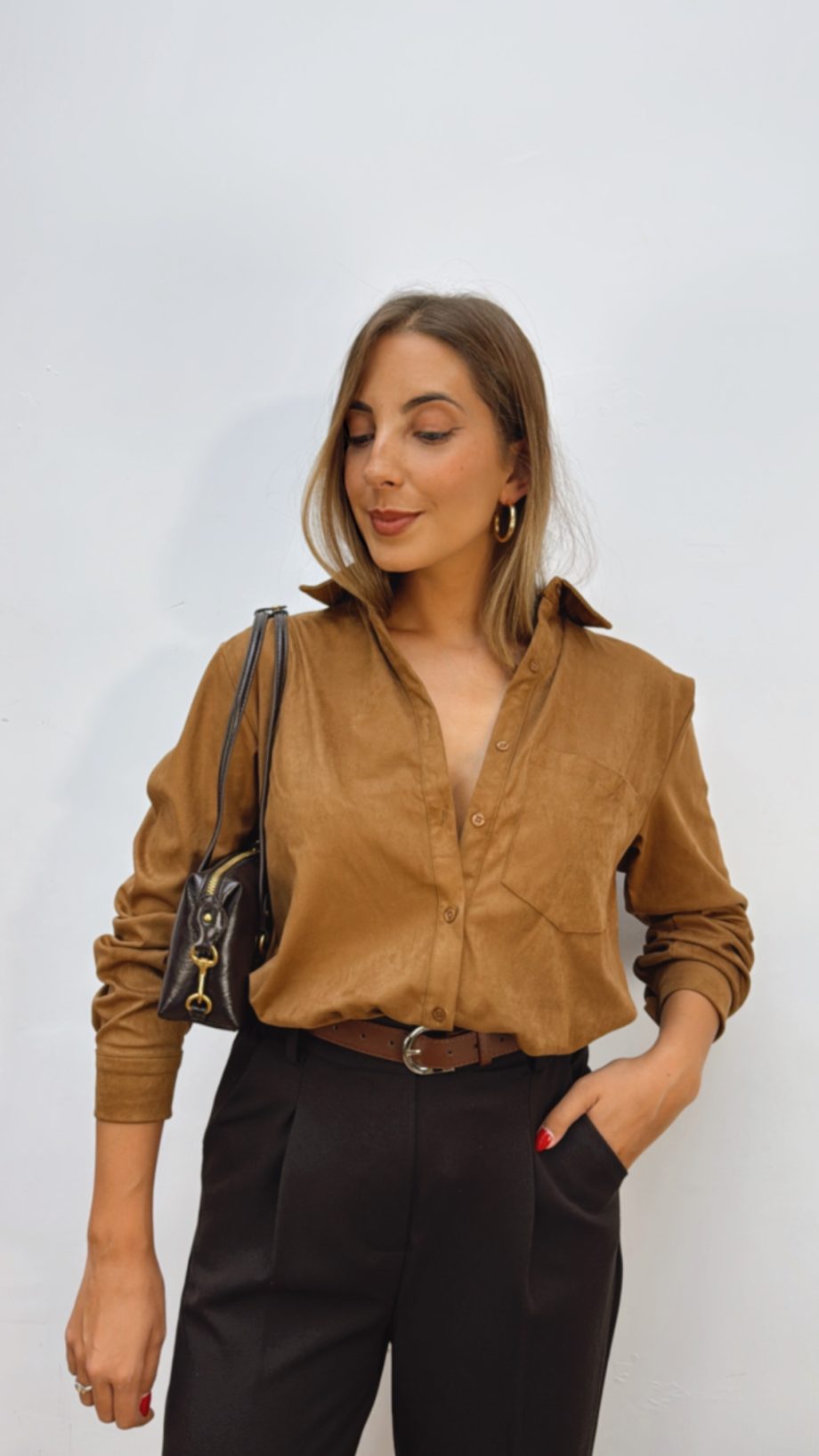 Camisa Efecto Ante Camel
