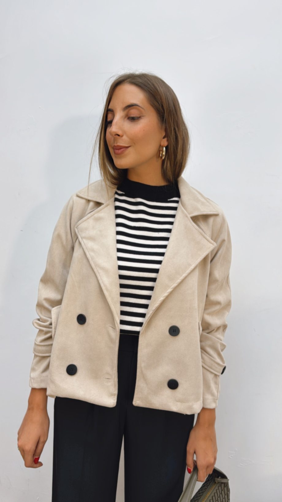 Chaqueta Efecto Ante Beige