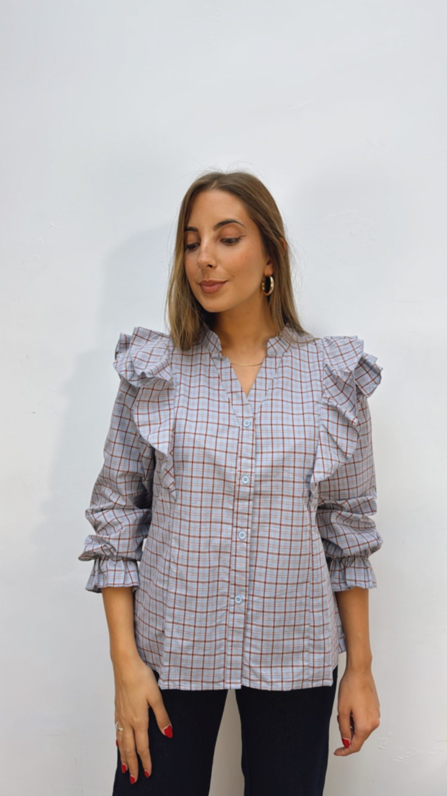Blusa Cuadros Burdeos