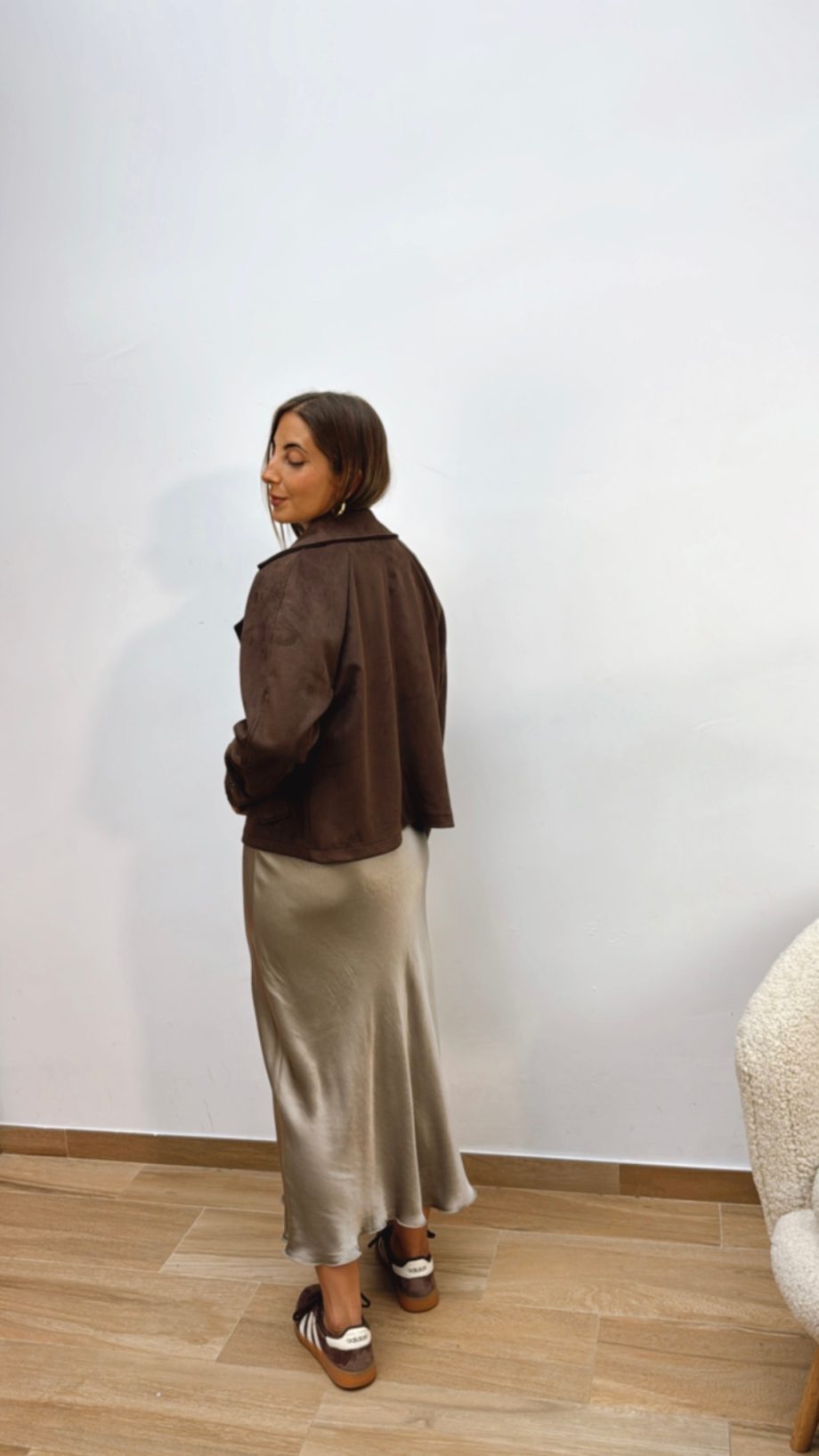 Chaqueta Efecto Ante Chocolate