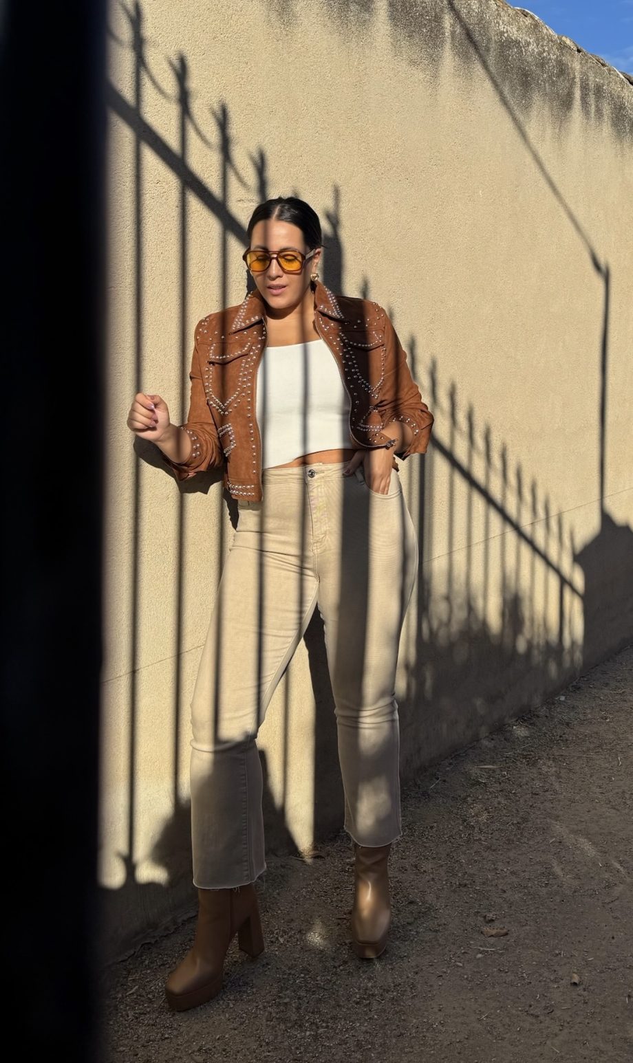 Chaqueta Ante Tachas Camel
