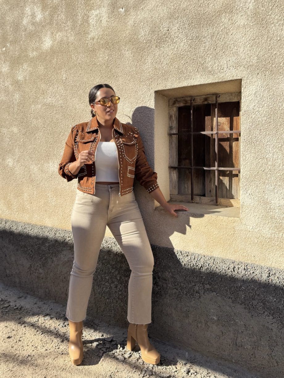 Chaqueta Ante Tachas Camel