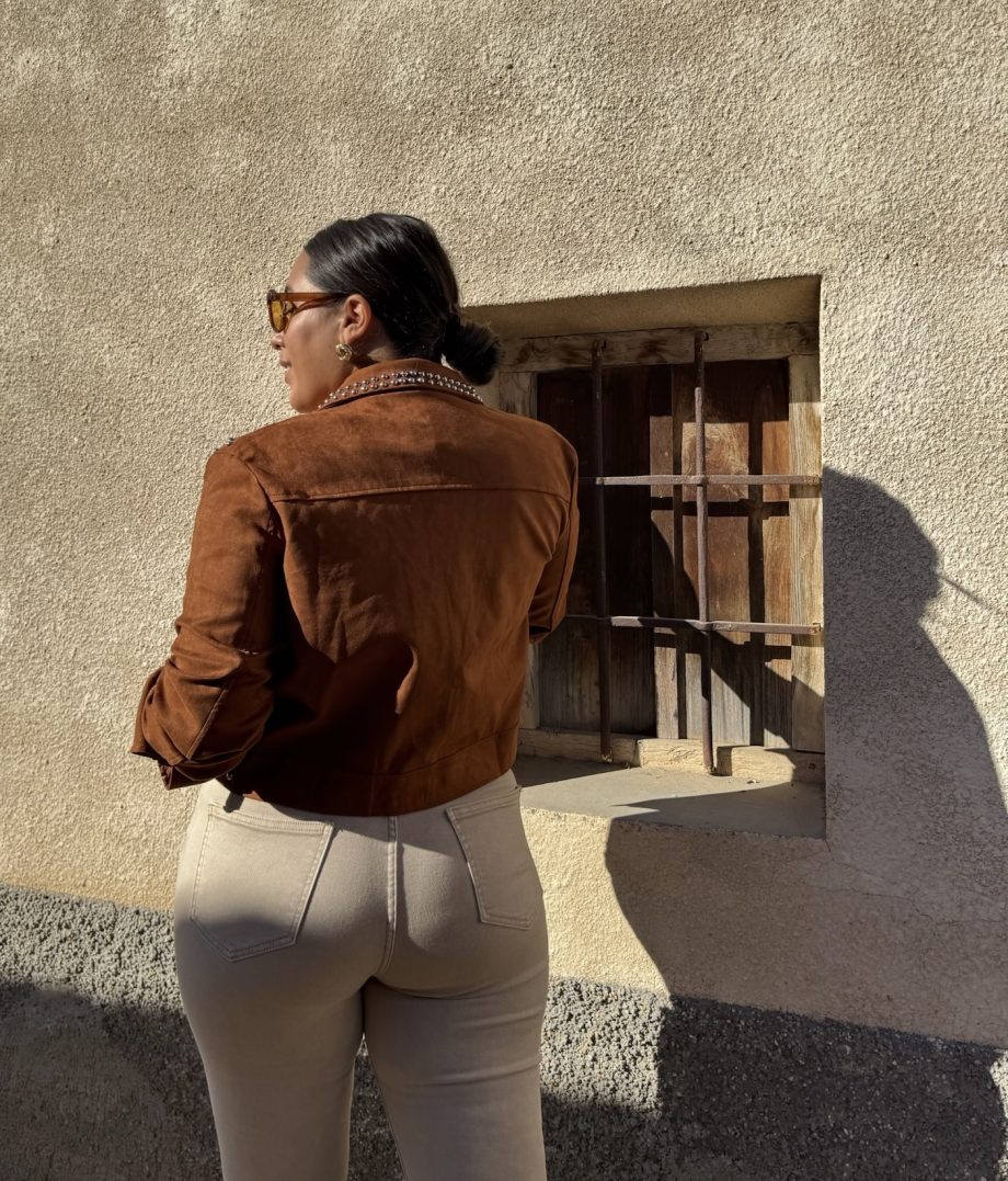 Chaqueta Ante Tachas Camel