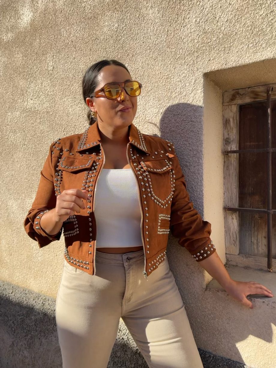 Chaqueta Ante Tachas Camel
