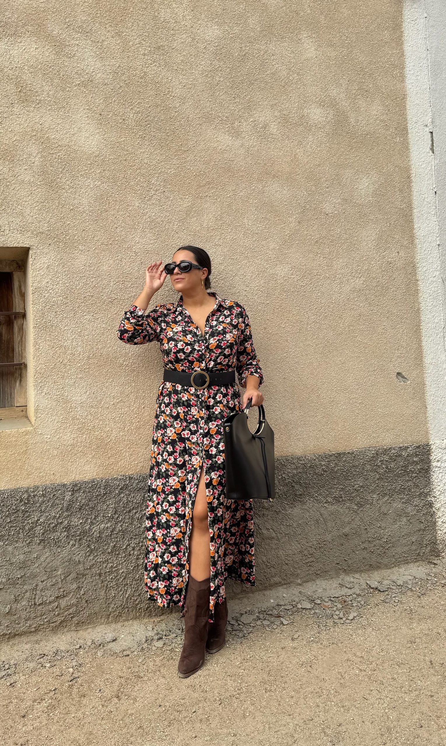 Vestido Camisero Flor Negro