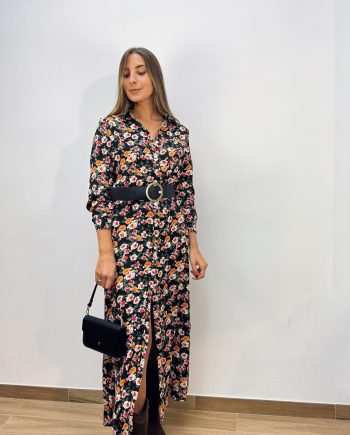Vestido Camisero Flor Negro