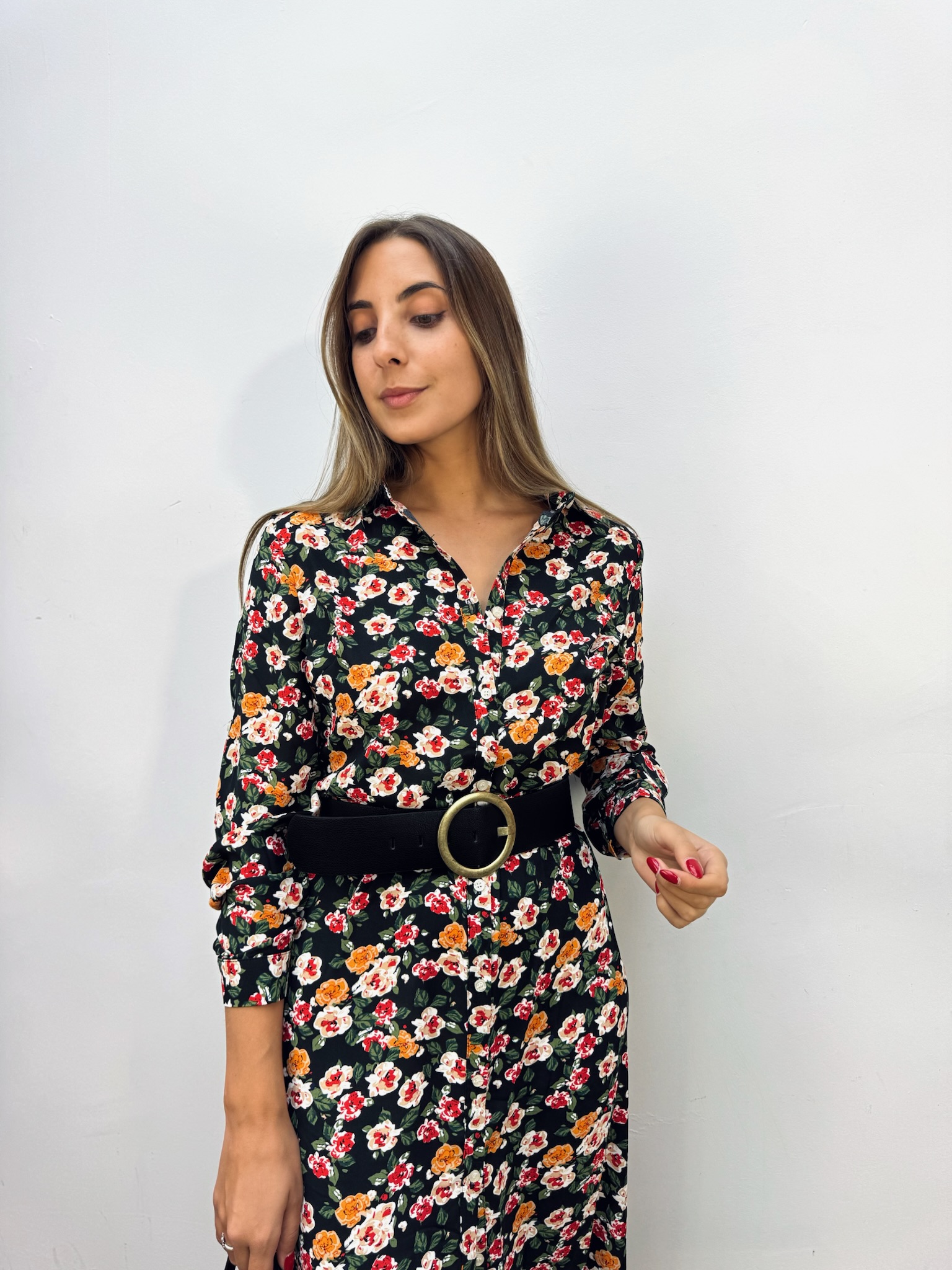 Vestido Camisero Flor Negro