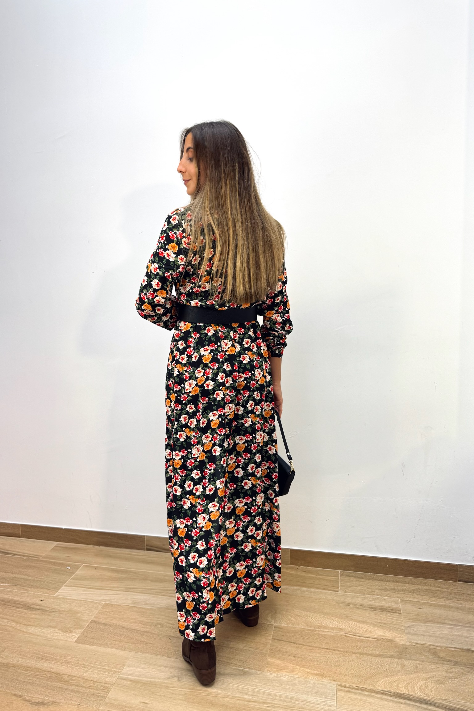 Vestido Camisero Flor Negro