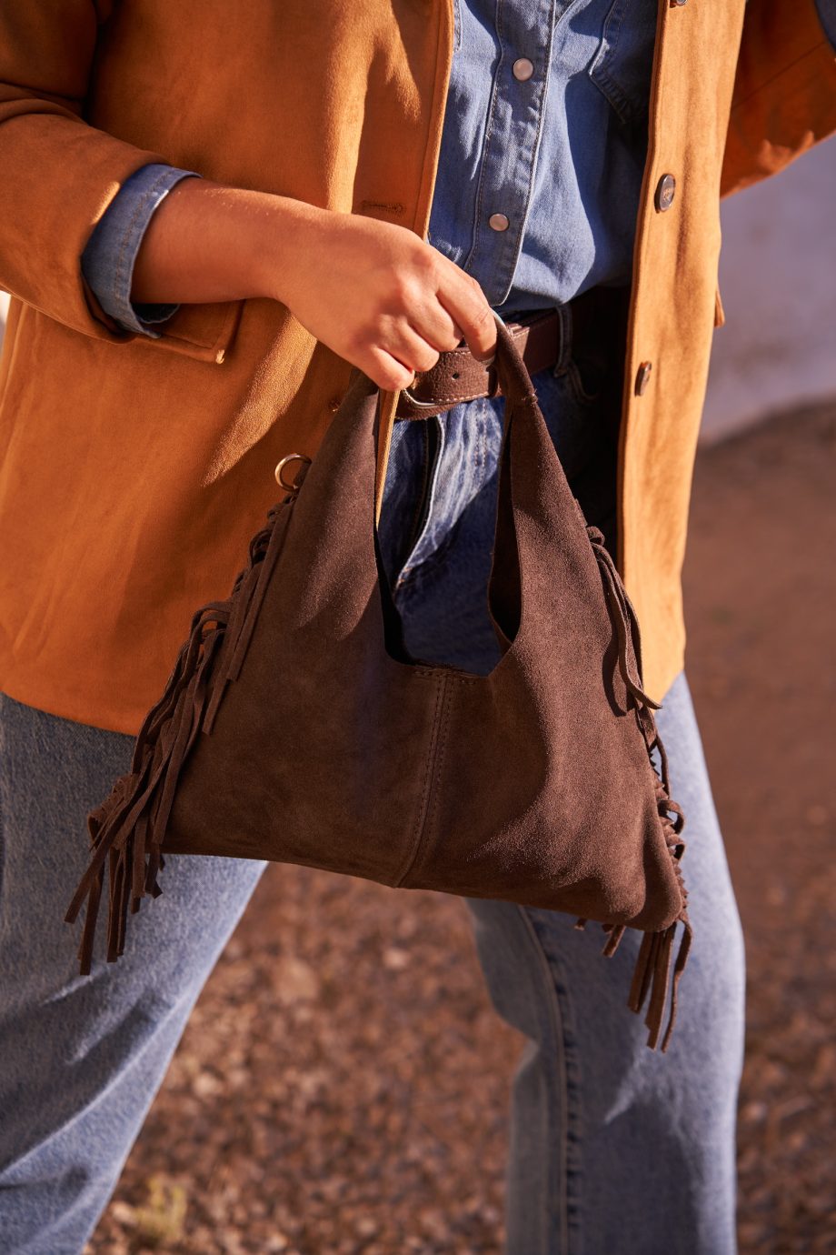 Bolso Chocolate Flecos Piel