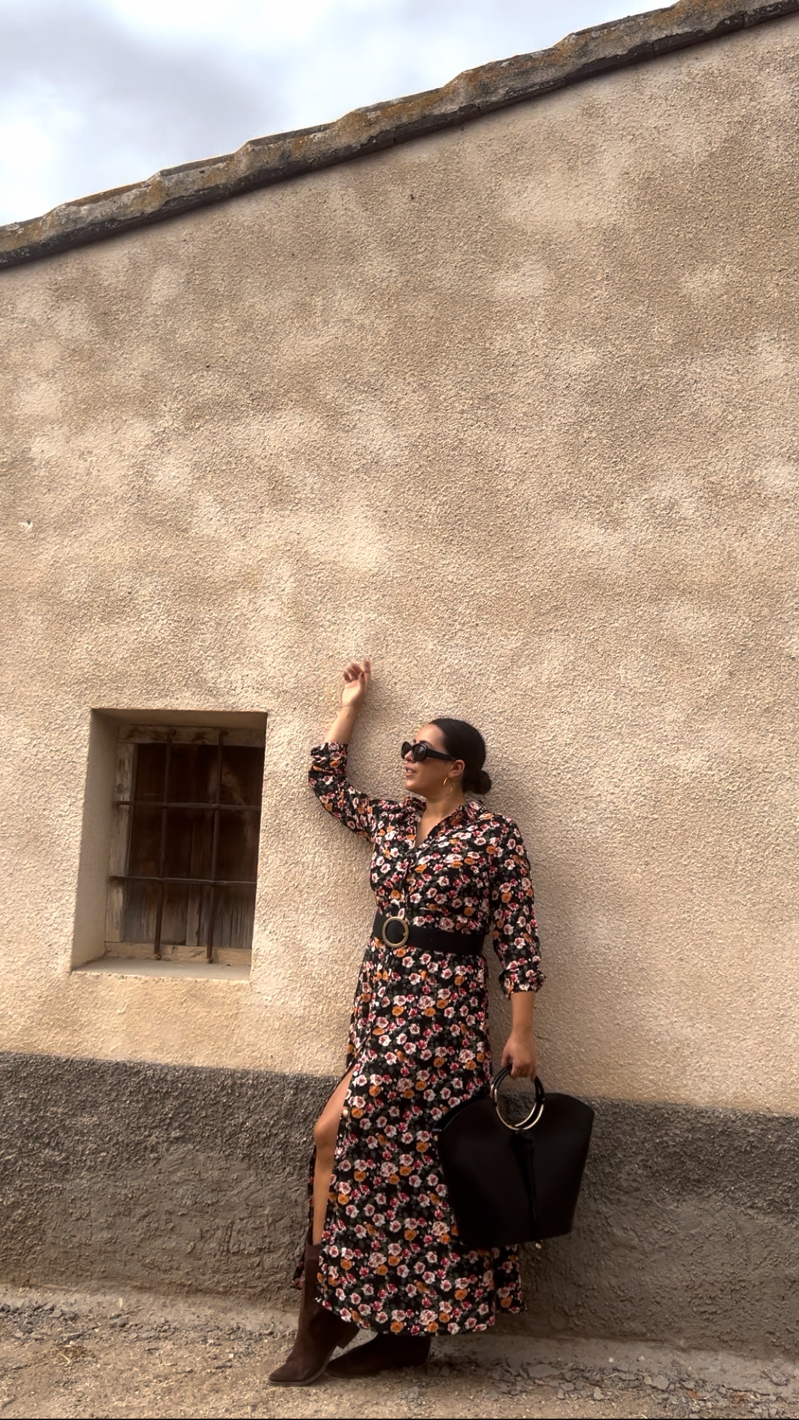 Vestido Camisero Flor Negro