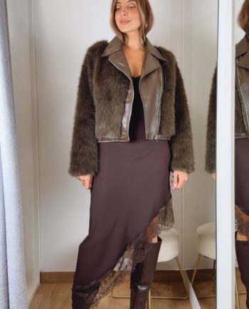 Chaqueta Pelo Chocolate Mezcla Biker