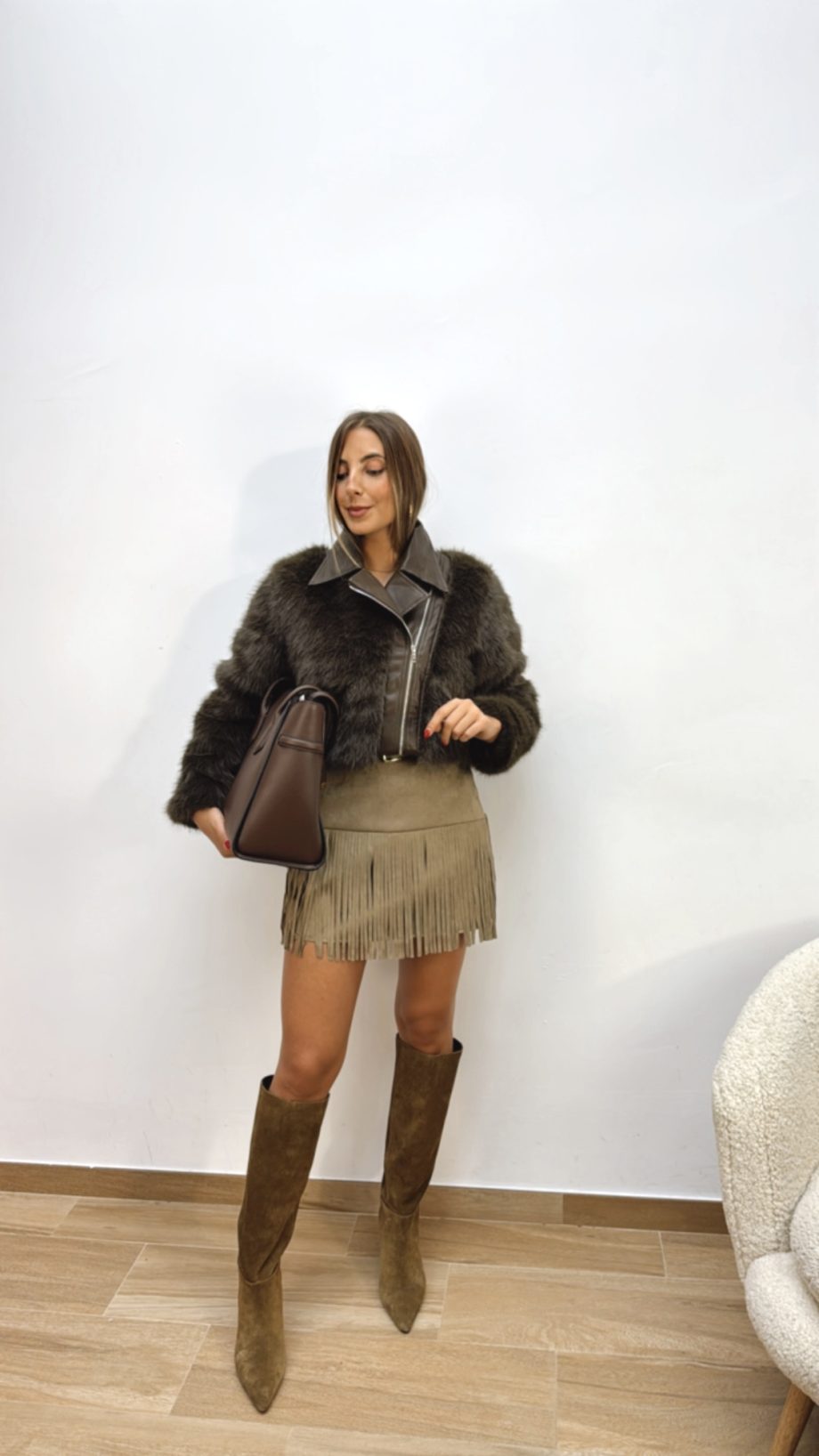 Chaqueta Pelo Chocolate Mezcla Biker