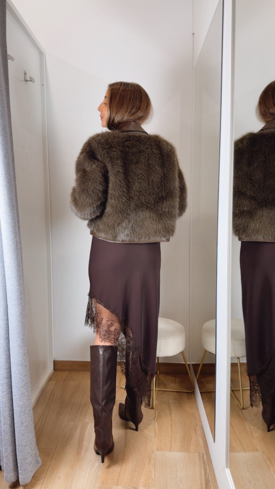 Chaqueta Pelo Chocolate Mezcla Biker