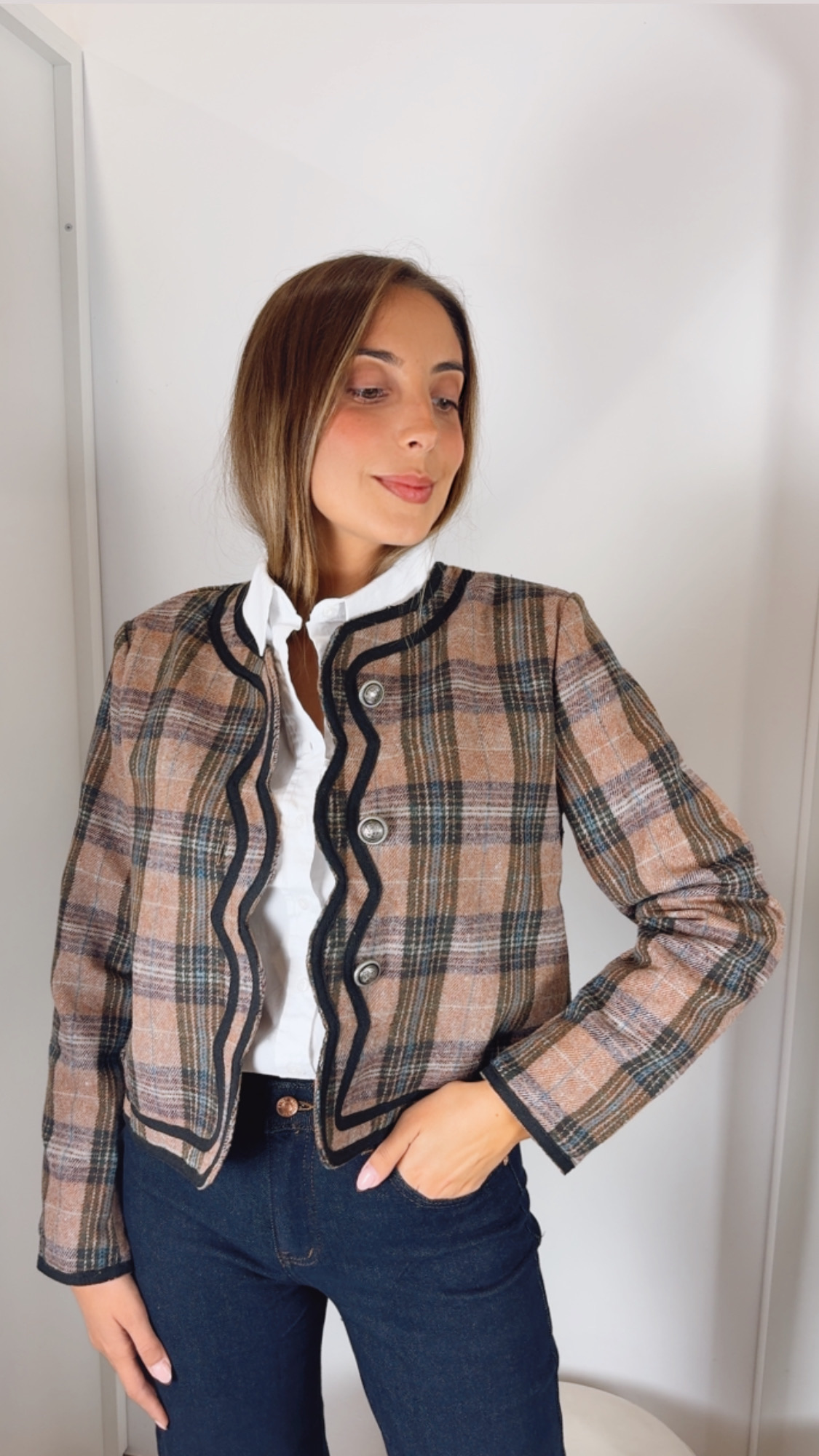 Chaqueta Cuadros Gladys Camel